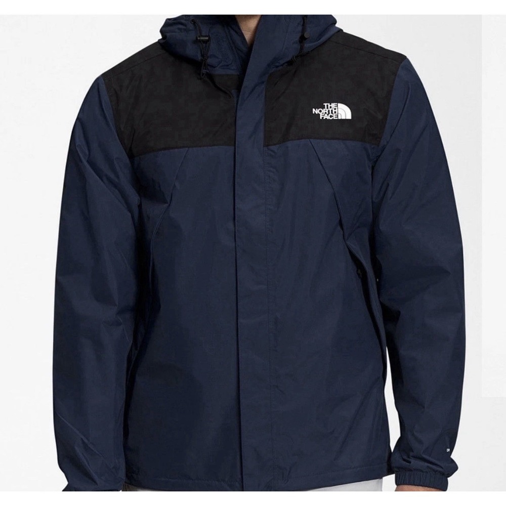 North Face Antora Jacket Mens Large Navy Blue Black Hooded Rain Coat Waterproof